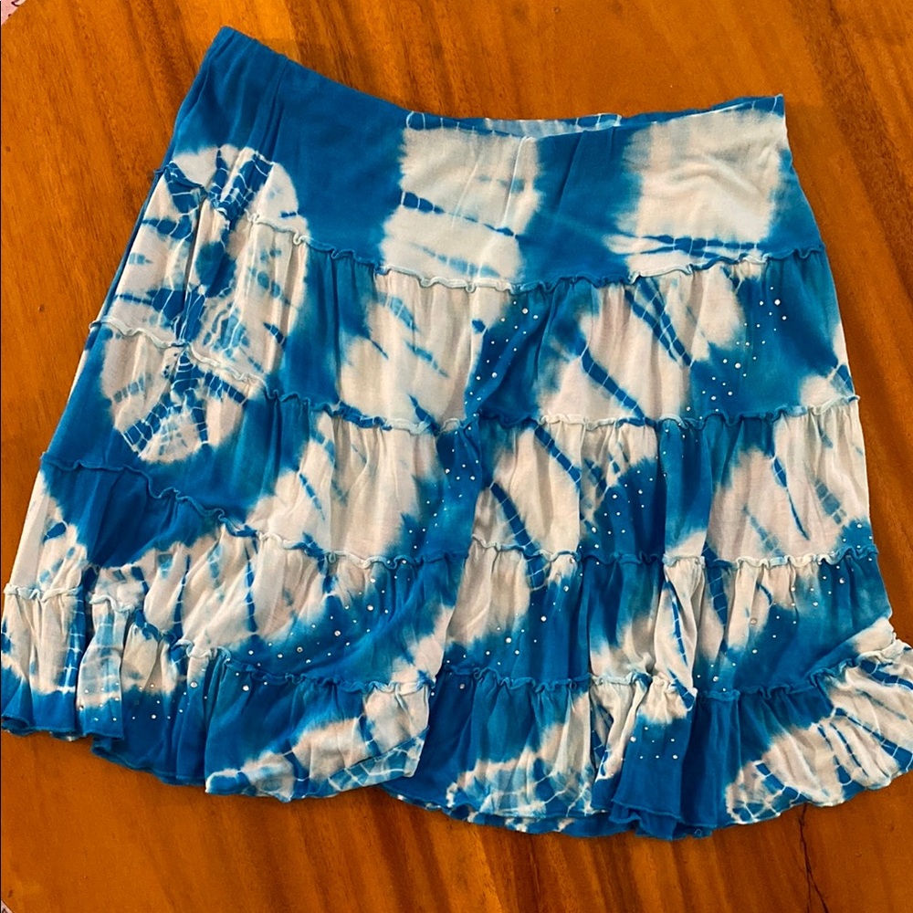 INC International Concepts Blue Tie Dyed Mini Skirt w/ Bling Size XL 100% Rayon